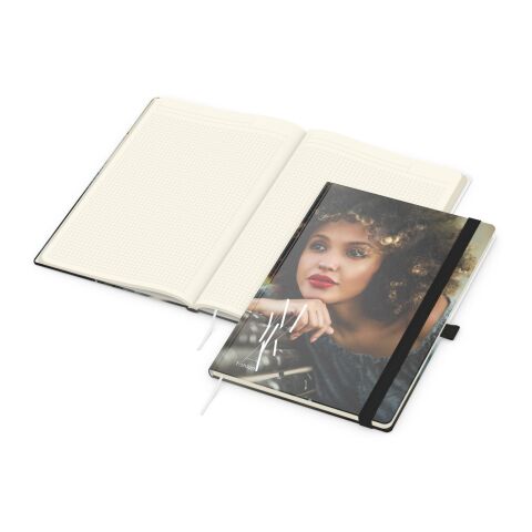 Werbeartikel Notizbuch Match-Book Papier-Hardcover individuell bedruckt – schwarz – DIN A4 – mit Logo bedruckt