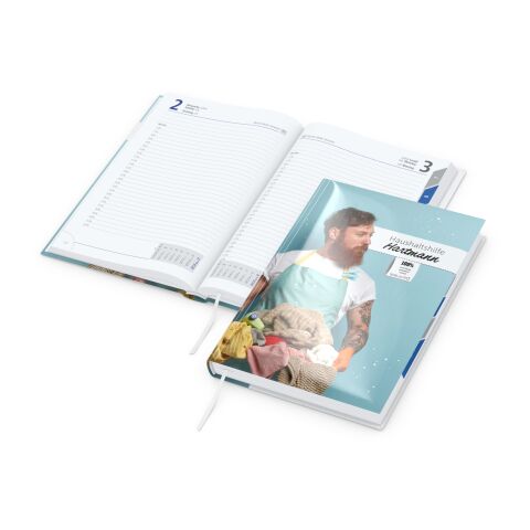 Werbeartikel Tageskalender Manager Monatsregister Mo.–So. je 1 Seite Papier-Hardcover – DIN A5 – mit Logo bedruckt
