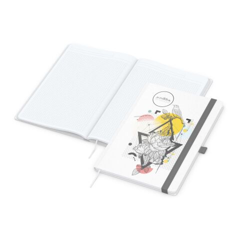 Werbeartikel Notizbuch Match-Book Naturpapier-Hardcover individuell bedruckt – silber – DIN A4 – mit Logo bedruckt