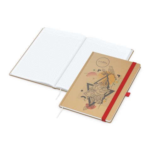 Werbeartikel Notizbuch Match-Book Naturpapier-Hardcover individuell bedruckt – rot – DIN A4 – mit Logo bedruckt