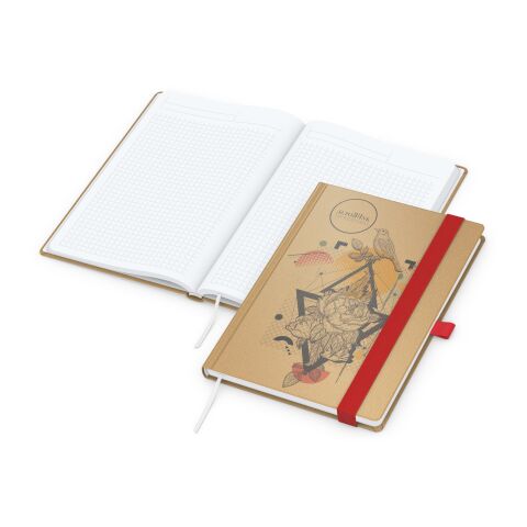 Werbeartikel Notizbuch Match-Book Naturpapier-Hardcover individuell bedruckt – rot – DIN A5 – mit Logo bedruckt