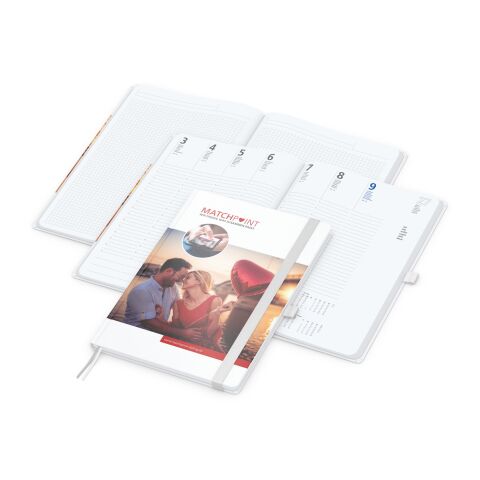 Werbeartikel Wochenkalender vorne + Notizen hinten Match-Hybrid Papier-Hardcover – Weiß – DIN A4 – mit Logo bedruckt