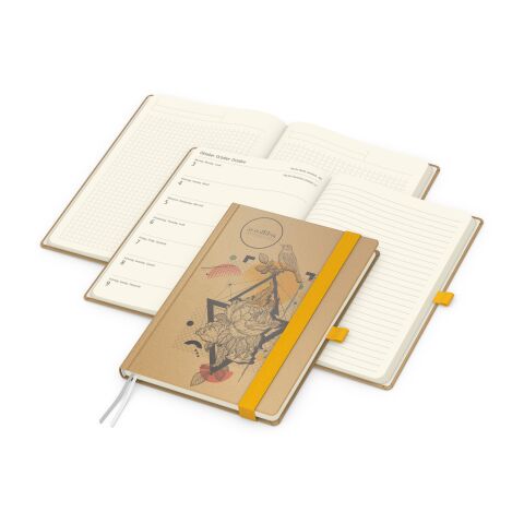 Wochenkalender links + Notizen rechts Match-Hybrid Papier-Hardcover A5 Gelb | DIN A5 | ohne Werbeanbringung | Naturpapier braun