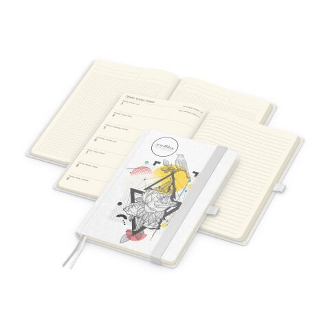 Mitarbeitergeschenk Terminplaner Match-Hybrid 2027 – weiß – mit Logoprägung A5 Hardcover als praktischer Buchbegleiter