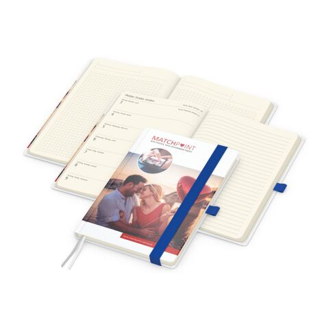 Werbeartikel Wochenkalender links + Notizen rechts Match-Hybrid Papier-Hardcover A5 – mittelblau – DIN A5 – mit Logo bedruckt