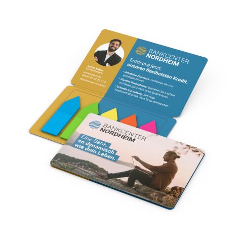 Werbeartikel Haftmarker-Set Multi-Card Umschlag mikroperforiert – 85 × 55 mm – mit Logo bedruckt