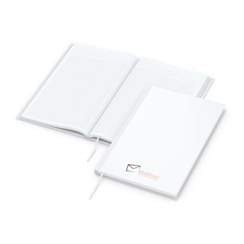 Werbeartikel Notizbuch Note-Book Ecken spitz Hardcover matt-farbig – Weiß – DIN A5 – mit Logo bedruckt