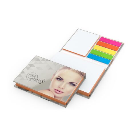 Werbeartikel Haftnotiz-Set Prag 100/25 Haftzettel weiß Farbschnitt – orange – 105 × 78 mm – mit Logo bedruckt