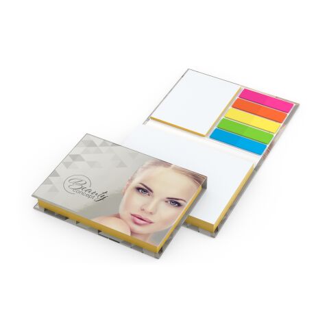 Werbeartikel Haftnotiz-Set Prag 100/25 Haftzettel weiß Farbschnitt – gelb – 105 × 78 mm – mit Logo bedruckt