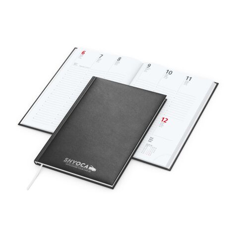 Mitarbeitergeschenk Terminplaner Prestige 2027 – schwarz – mit Logoprägung A5 Kunstleder-Hardcover als robuster Büro-Helfer