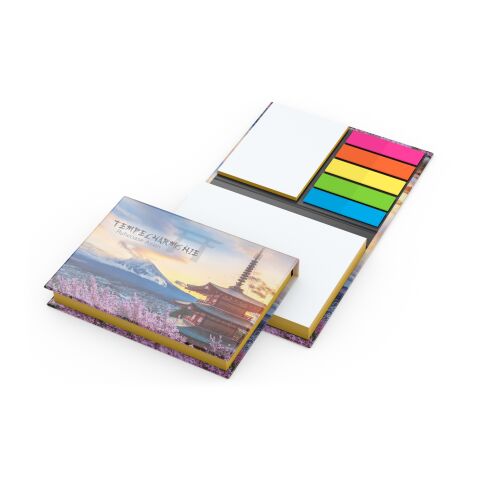 Werbeartikel Haftnotiz-Set Wien Innenteil schwarz 100/25 Haftzettel Farbschnitt – gelb – 105 × 78 mm – mit Logo bedruckt