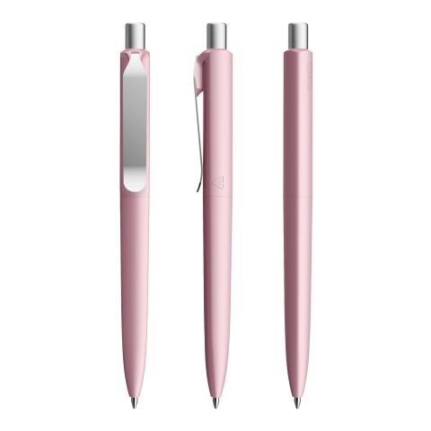 Werbeartikel Prodir DS8 Druckkugelschreiber Soft Touch mit Metallclip – rosa-silber – mit Logo bedruckt