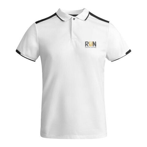 Werbeartikel Tamil Sport Poloshirt für Kinder – weiß-schwarz – 8 – mit Logo bedruckt