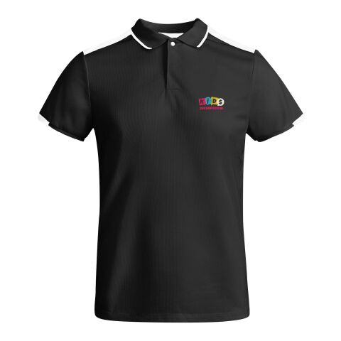 Werbeartikel Tamil Sport Poloshirt für Kinder – schwarz-weiß – 16 – mit Logo bedruckt