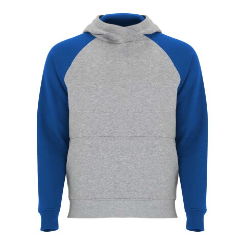 Werbeartikel Badet zweifarbiger Kapuzenpullover für Kinder – heather grau-royalblau – 3/4 – mit Logo bedruckt