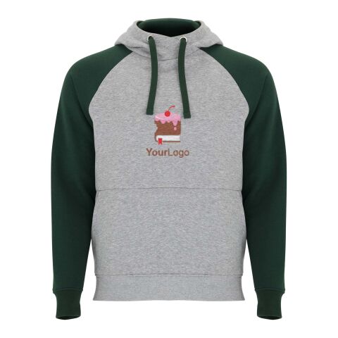 Werbeartikel Badet zweifarbiger Kapuzenpullover für Kinder – heather grau-dunkelgrün – 11/12 – mit Logo bedruckt