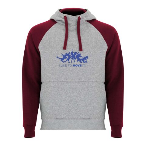 Werbeartikel Badet zweifarbiger Kapuzenpullover für Kinder – heather grau-garnet – 7/8 – mit Logo bedruckt