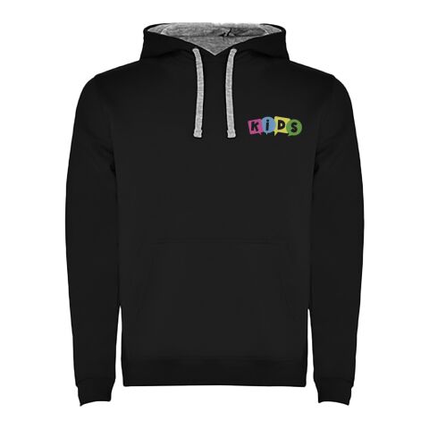 Werbeartikel Urban Kapuzenpullover für Kinder – schwarz-marl grey – 7/8 – mit Logo bedruckt