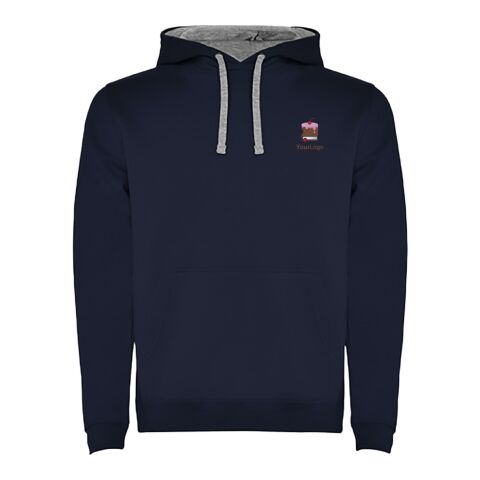 Werbeartikel Urban Kapuzenpullover für Kinder – navy blue-marl grey – 5/6 – mit Logo bedruckt