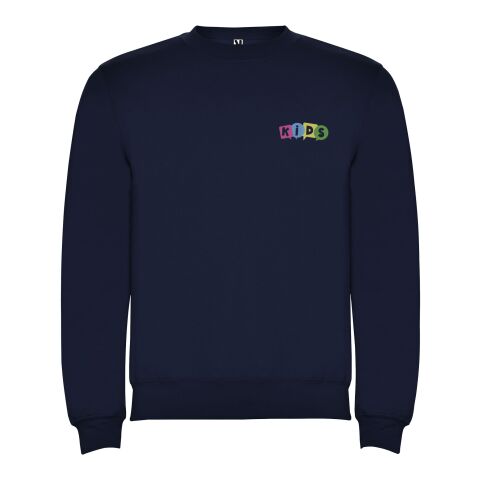 48h Express-Druck Werbeartikel Clasica Sweatshirt mit Rundhalsausschnitt für Kinder – navy blue – 7/8 – mit Logo bedruckt