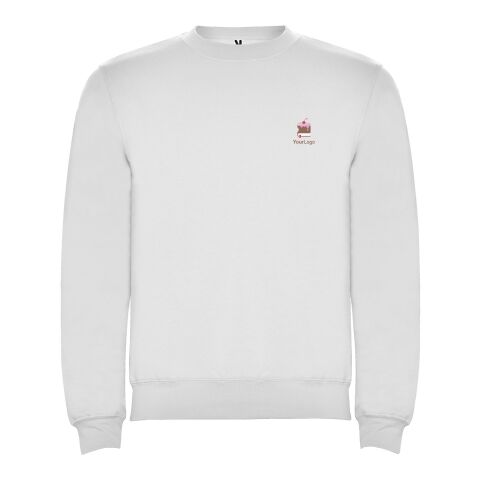 48h Express-Druck Werbeartikel Clasica Sweatshirt mit Rundhalsausschnitt für Kinder – weiß – 9/10 – mit Logo bedruckt