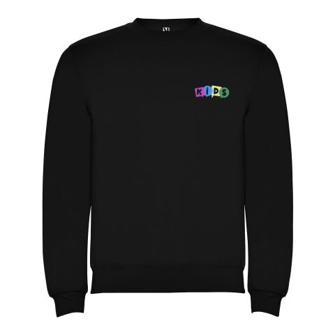 Werbeartikel Clasica Sweatshirt mit Rundhalsausschnitt für Kinder – schwarz – 7/8 – mit Logo bedruckt