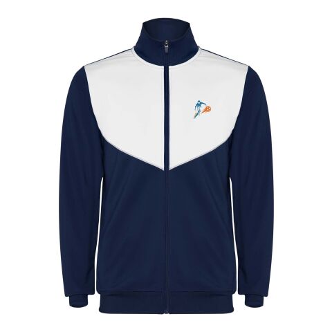 Werbeartikel Evans Trainingsanzug für Kinder – navy blue-weiß – 12 – mit Logo bedruckt