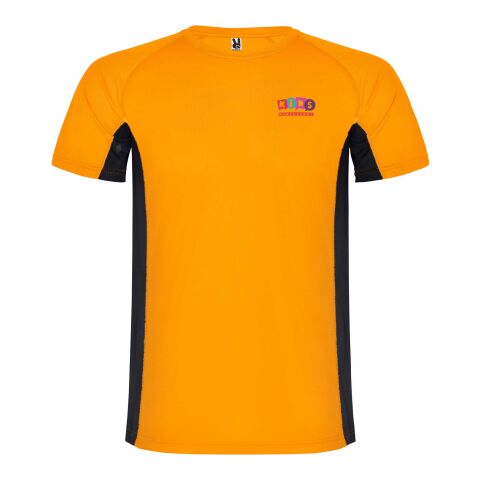 48h Express-Druck Werbeartikel Shanghai Sport T-Shirt für Kinder – fluor orange-schwarz – 8 – mit Logo bedruckt
