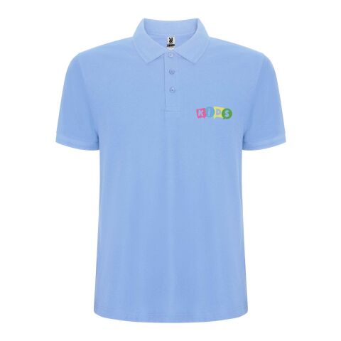 Werbeartikel Pegaso Premium Poloshirt für Kinder – himmelblau – 3/4 – mit Logo bedruckt