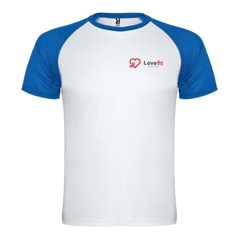 48h Express-Druck Werbeartikel Indianapolis Sport T-Shirt für Kinder – weiß-royalblau – 16 – mit Logo bedruckt