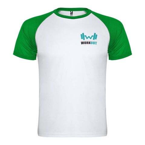 Werbeartikel Indianapolis 140 g/m² Sport T-Shirt für Kinder – weiss-farngrün – 16 – mit Logo bedruckt