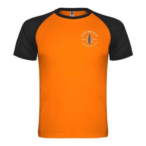 Werbeartikel Indianapolis Sport T-Shirt für Kinder | Fluor Orange-schwarz | mit Logo bedrucken