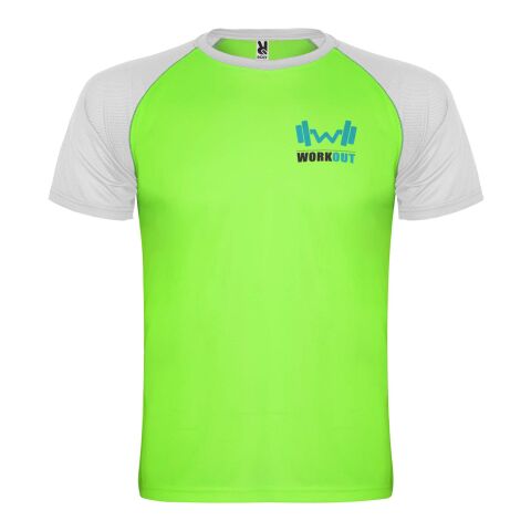 48h Express-Druck Werbeartikel Indianapolis Sport T-Shirt für Kinder – fluor green-weiß – 12 – mit Logo bedruckt