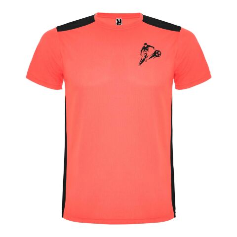 Werbeartikel Detroit Sport T-Shirt für Kinder – fluor coral-schwarz – 8 – mit Logo bedruckt