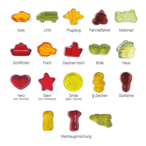 Werbeartikel Fruchtgummi Standardformen – weiß – 10 g – mit Logo bedruckt