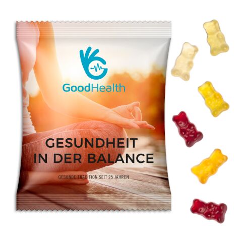 Werbeartikel Gummibärchen vegan – weiß – mit Logo bedruckt