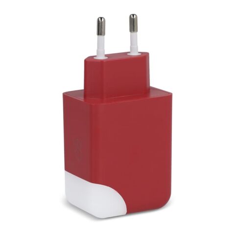 Werbeartikel Xoopar Ice-G 65W GaN Netzadapter – rot weiß – mit Logo bedruckt
