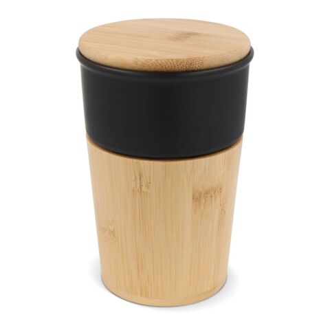 Werbeartikel 300 ml Kaffeebecher Wien aus Bambus für den Schreibtisch mit natürlicher Eleganz & hochwertiger Haptik – schwarz – mit Logo bedruckt