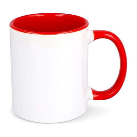 Werbeartikel Oslo Sublimationsbecher  farbig innen & Griff 300 ml – weiß-rot weiß – mit Logo bedruckt