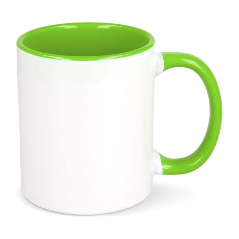Werbeartikel Oslo Sublimationsbecher  farbig innen & Griff 300 ml – weiß-hellgrün – mit Logo bedruckt