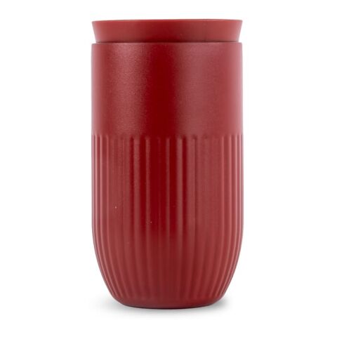 Werbeartikel 320 ml Sagaform Tova vakuumisolierter Kaffeebecher mit Keramik-Innenseite & 360°-Trinköffnung – dunkelrot – mit Logo bedruckt