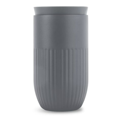 Werbeartikel 320 ml Sagaform Tova vakuumisolierter Kaffeebecher mit Keramik-Innenseite & 360°-Trinköffnung – grau – mit Logo bedruckt