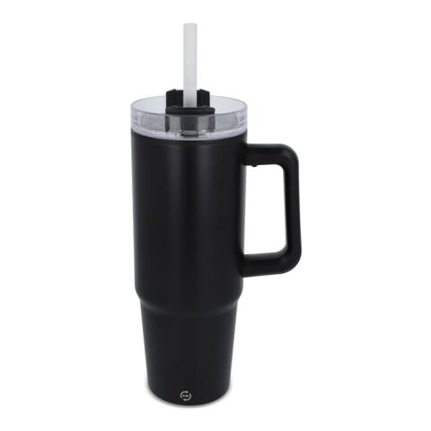 Werbeartikel Miami Becher mit Henkel und Strohhalm 800 ml – schwarz – mit Logo bedruckt