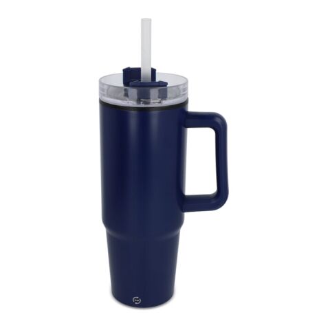 Werbeartikel Miami Becher mit Henkel und Strohhalm 800 ml – dunkelblau – mit Logo bedruckt