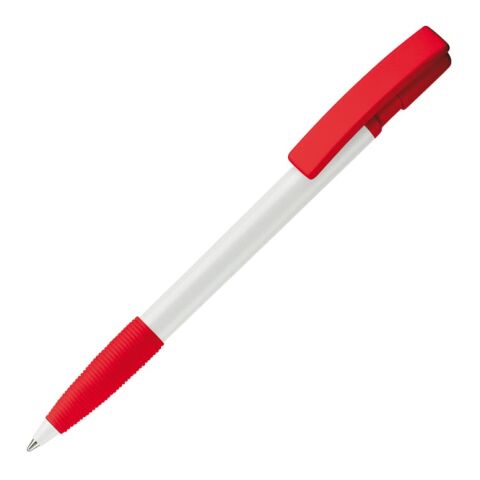 Werbeartikel Kugelschreiber Nash Hardcolour mit Gummigriff | Weiss-Rot / Weiß | mit Logo bedrucken