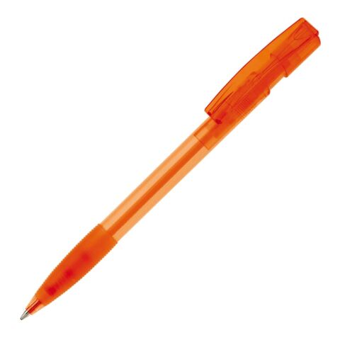 Werbeartikel Kugelschreiber Nash Transparent mit Gummigriff – orange-orange – mit Logo bedruckt