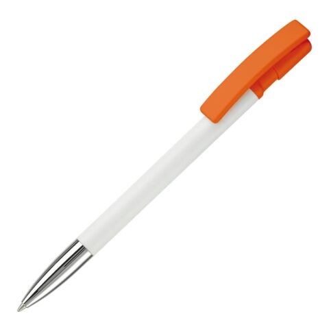 Werbeartikel Kugelschreiber Nash Hardcolour mit Metallspitze – weiß-orange – mit Logo bedruckt