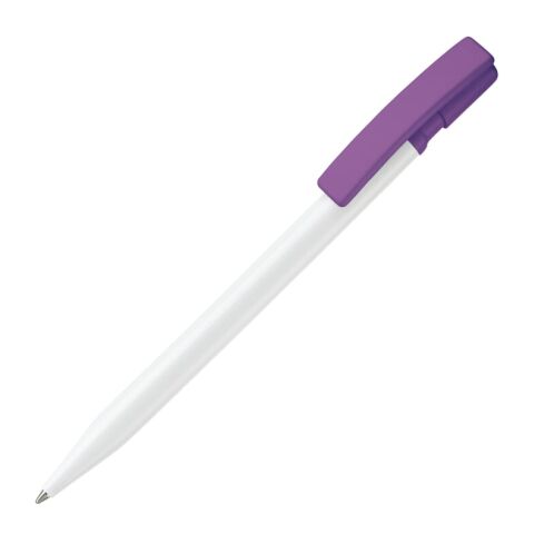 Werbeartikel Kugelschreiber Nash Hardcolour – weiß-transparent violett – mit Logo bedruckt