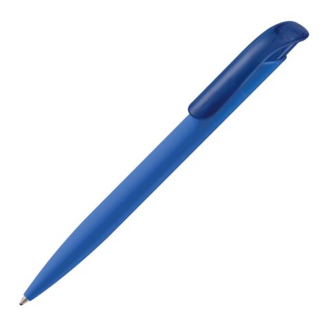 Werbeartikel Kugelschreiber Modell Atlas Soft-Touch – blau weiß – mit Logo bedruckt