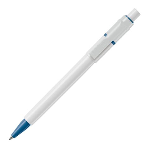Werbeartikel Kugelschreiber Baron hardcolour – weiß-hellblau – mit Logo bedruckt